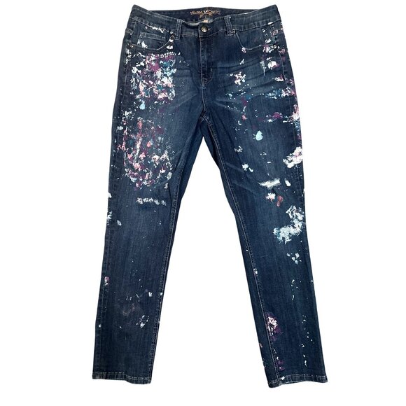Seven7 Melissa McCarthy Slimming Silhouette Paint Splatter Jeans Plus Size 16W - Picture 1 of 14